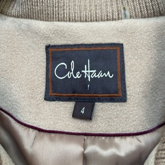 Cole Haan wool blend military trench coat jacket beige tan zipper size 4 - Picture 12 of 14